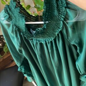 CeCe Green Blouse with Ruffle Detail